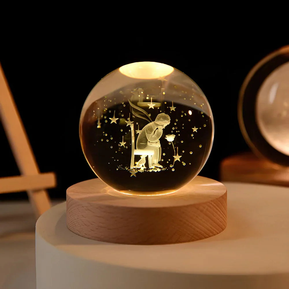 LED 3D Galaxy Crystal Night Light with Wooden Base