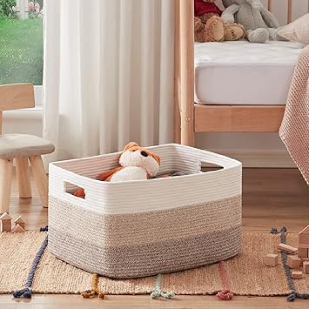 Ombre Woven Cotton Rope Storage Basket with Handles