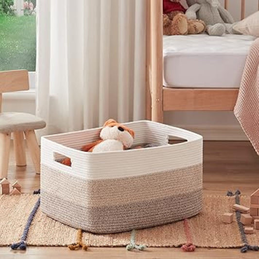 Ombre Woven Cotton Rope Storage Basket with Handles