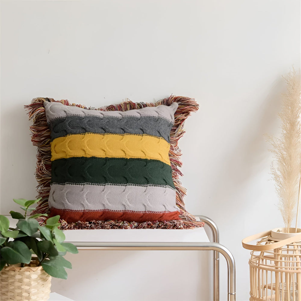 Colorful Cable Knit Cushion in Warm Autumn Hues