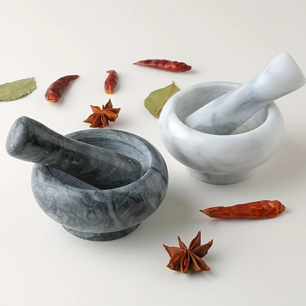 Natural Marble Mortar and Pestle Set for Grinding Spices and Herbs