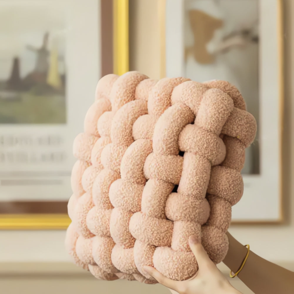 Plush Woven Knot Boucle Cushion in Soft Lamb Velvet