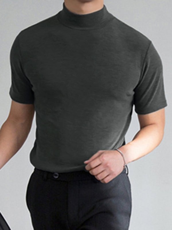 Men's Slim Fit High Collar T-Shirt in Breathable Cotton Blend