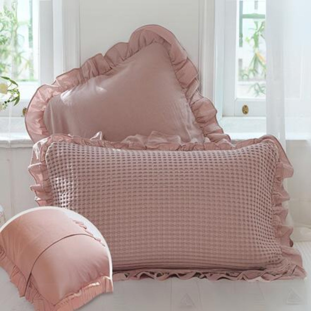 Waffle Weave Ruffle Cotton Pillowcases - 2 Pack