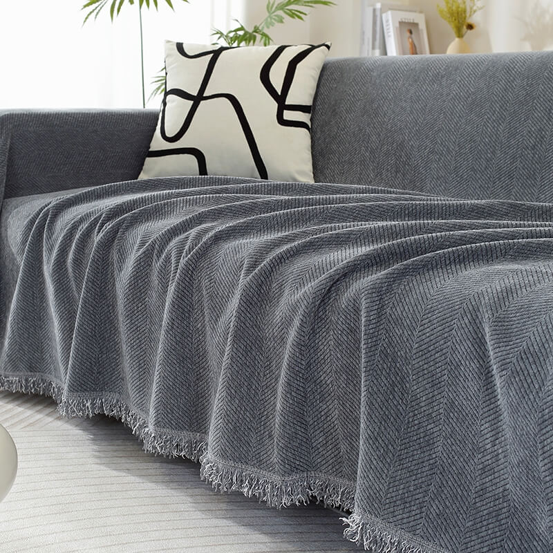 Chenille Herringbone Fringe Sofa Cover