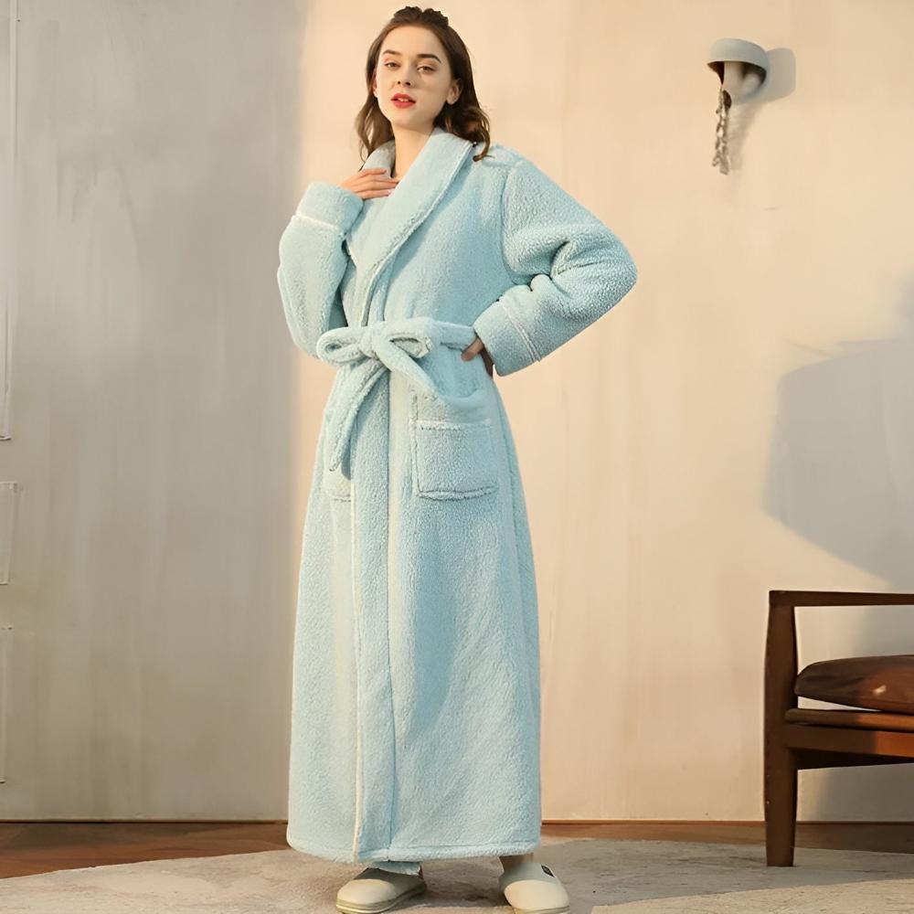 Coral Fleece Shawl Collar Bathrobe with Pockets