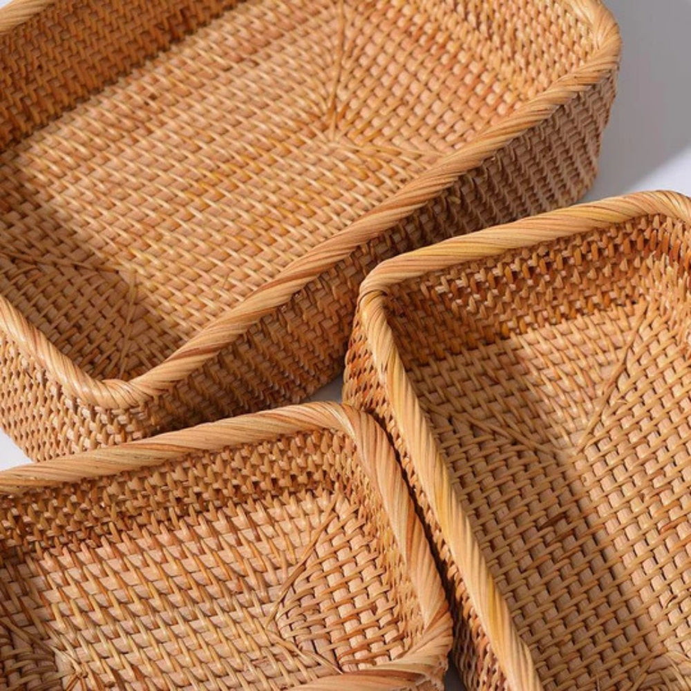 Hand-Woven Rectangular Rattan Storage Basket