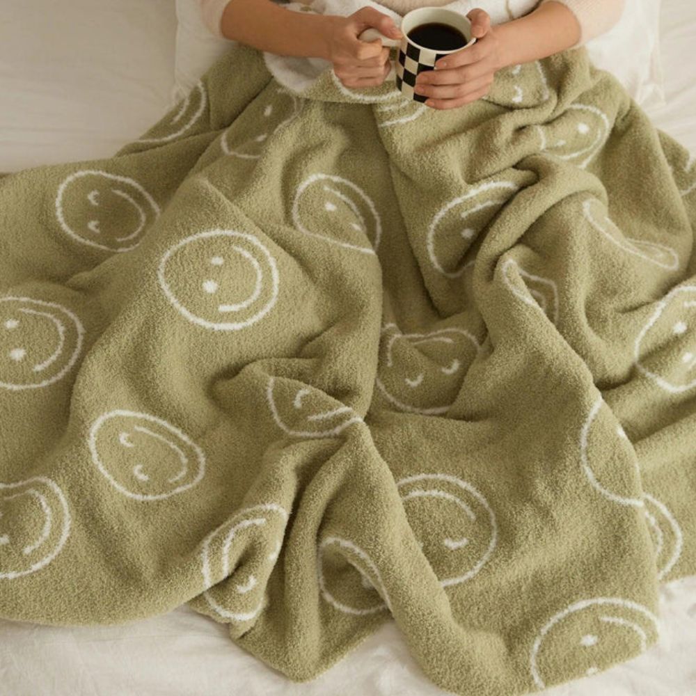 Smiley Face Cotton Plush Throw Blanket