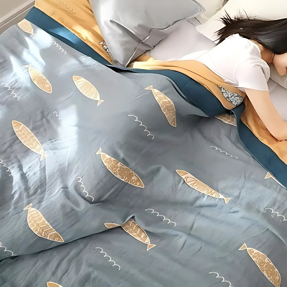 Reversible Golden Fish Cotton Gauze Blanket
