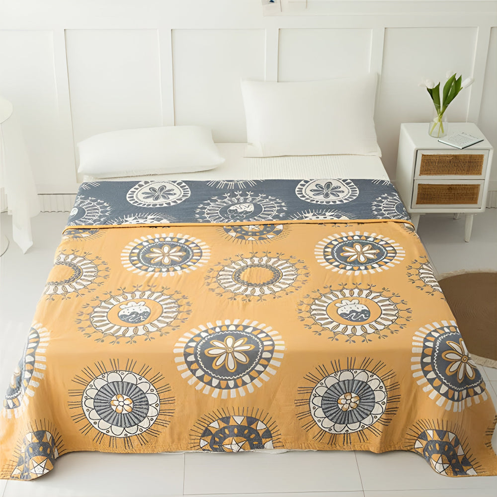 Radiant Circles Cotton Blanket - Eco-Friendly Mandala Design