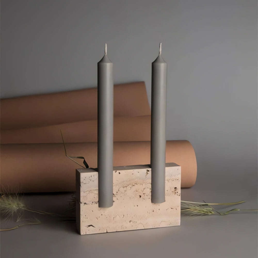 Dual Travertine Marble Taper Candle Holder