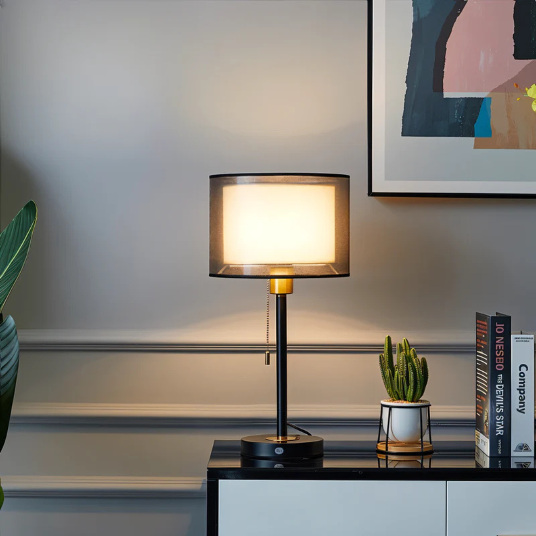 Vintage Double Fabric Shade Table Lamp for Warm Ambient Lighting