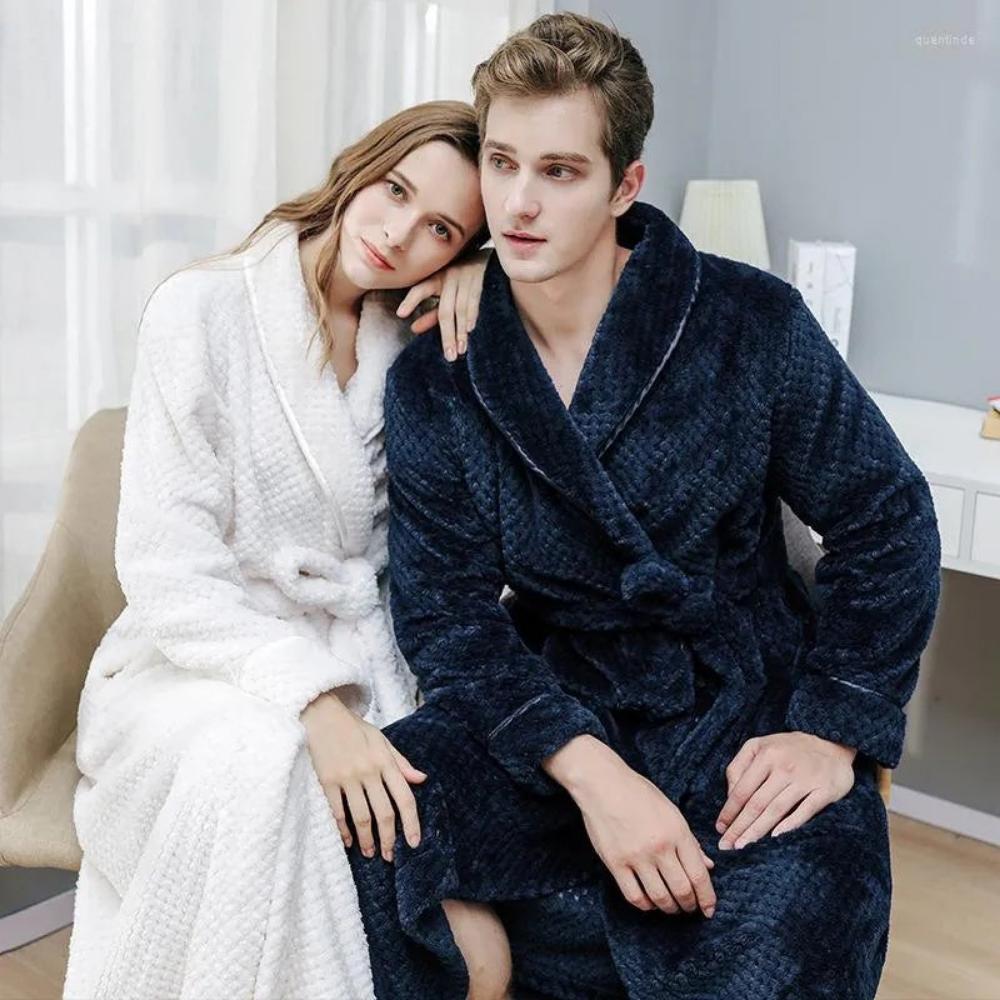 Unisex Fleece Winter Bathrobe with Pockets and Belt