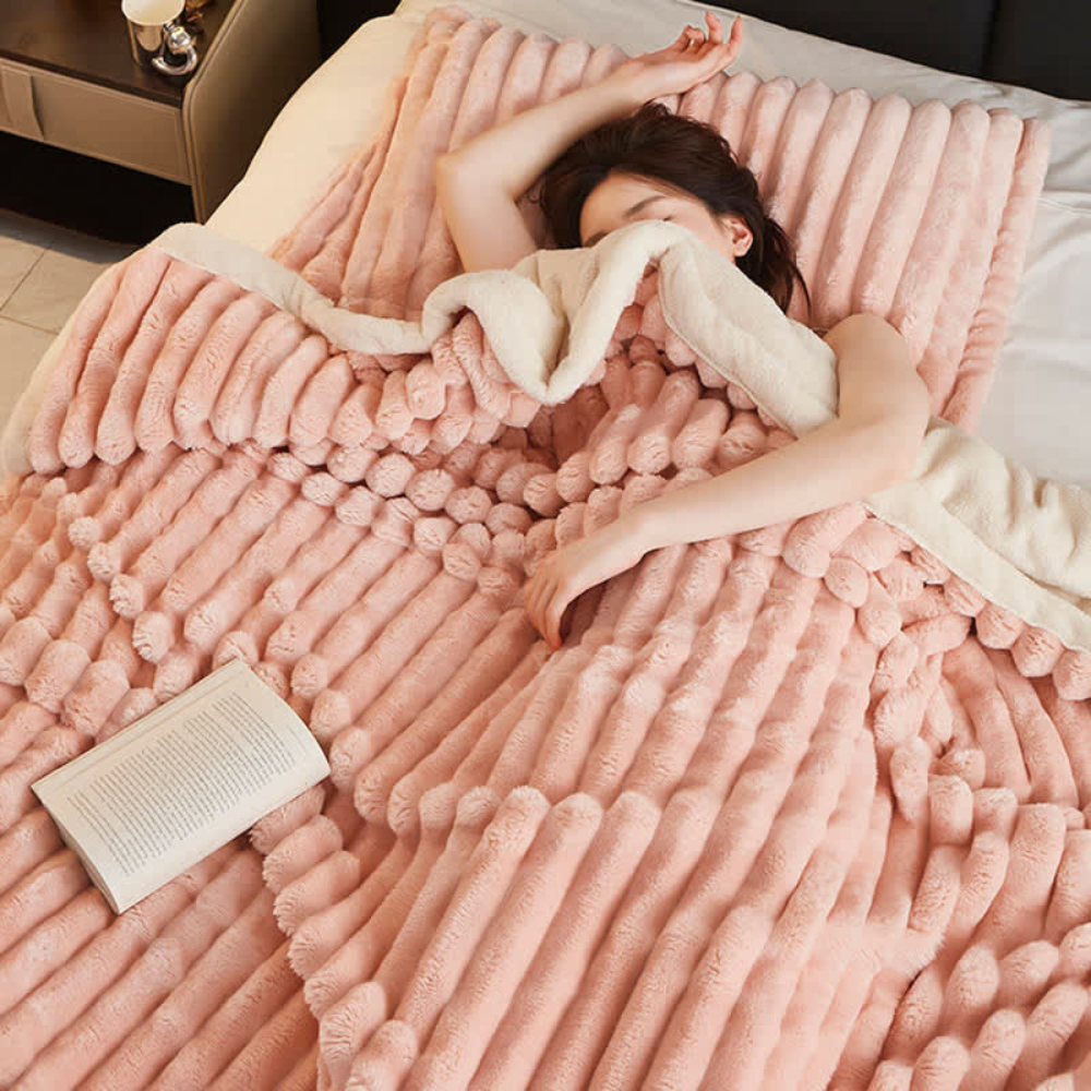 Reversible Faux Fur Fleece Throw Blanket