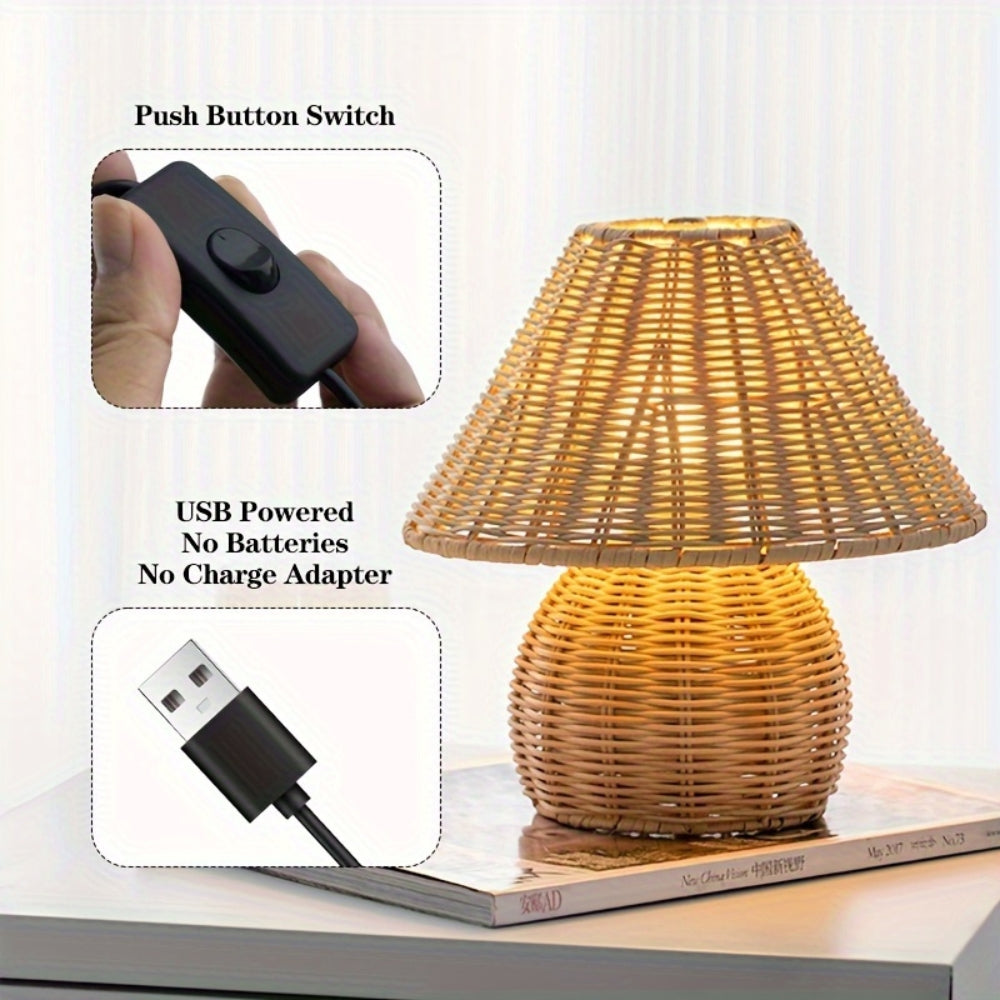Rattan Table Lamp with Art Deco Design