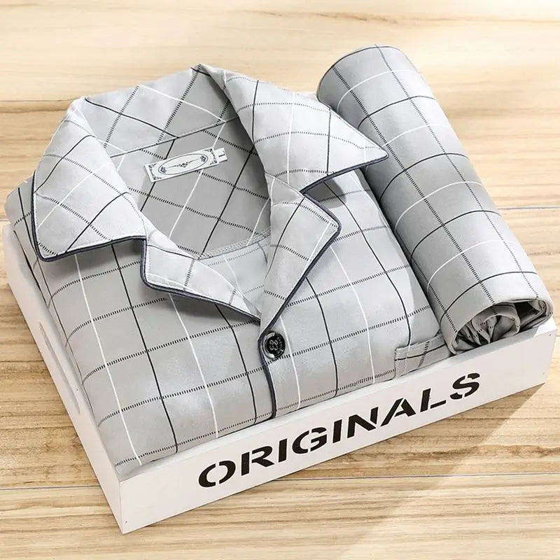 Men's Lightweight Breathable Pajama Set with Button-Up Shirt and Pants