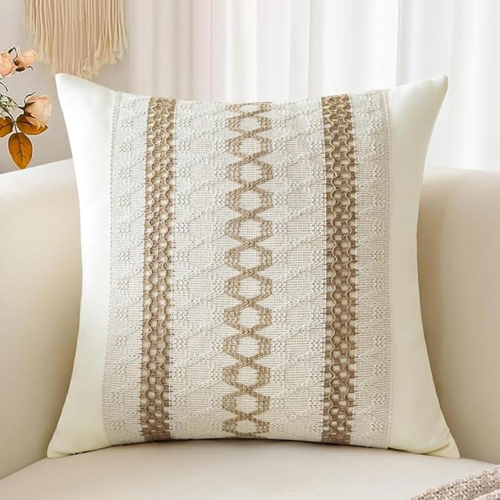 Cotton and Hessian Striped Boho Cushion Cover