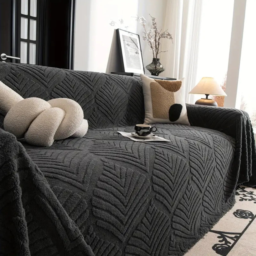 Herringbone Leaf Fleece Sofa Cover for 2-4 Seat Sofas