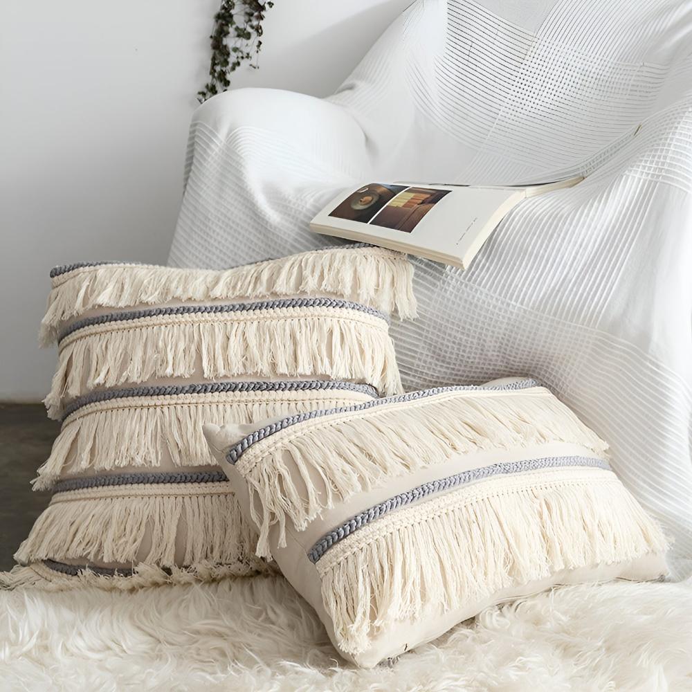 Bohemian Fringe Tassel Cushion Covers in Soft Linen