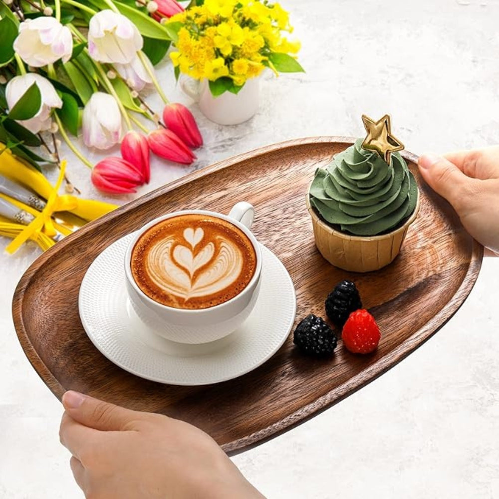 Acacia Wood Oval Serving Trays Set