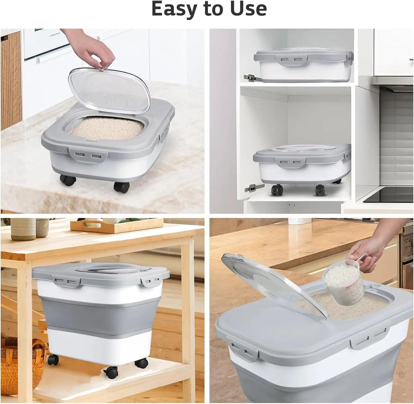 Foldable Food Storage Container with Wheels and Airtight Lid
