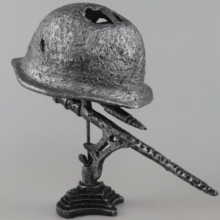 Vintage Steel Military Helmet Table Lamp with LED Flame Effect