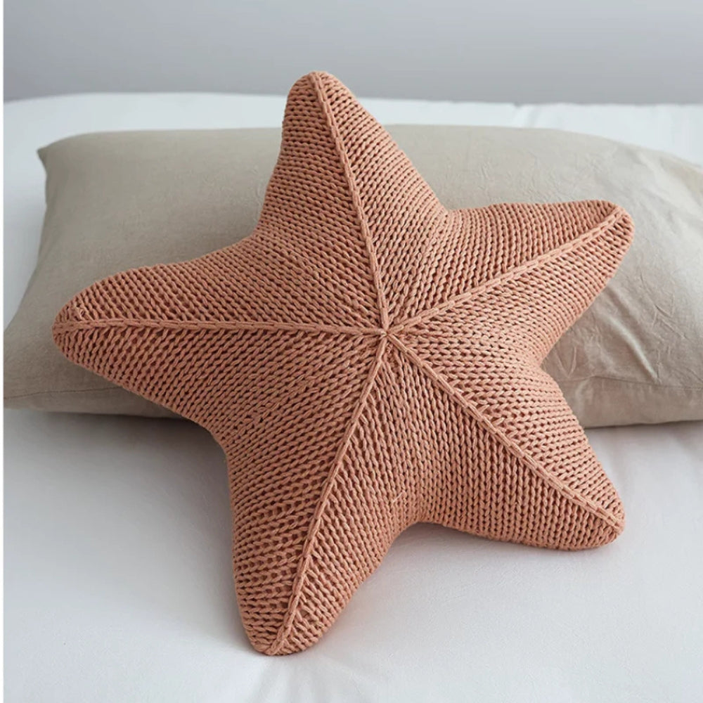 Hand-Knitted Starfish Cushion for Coastal Decor