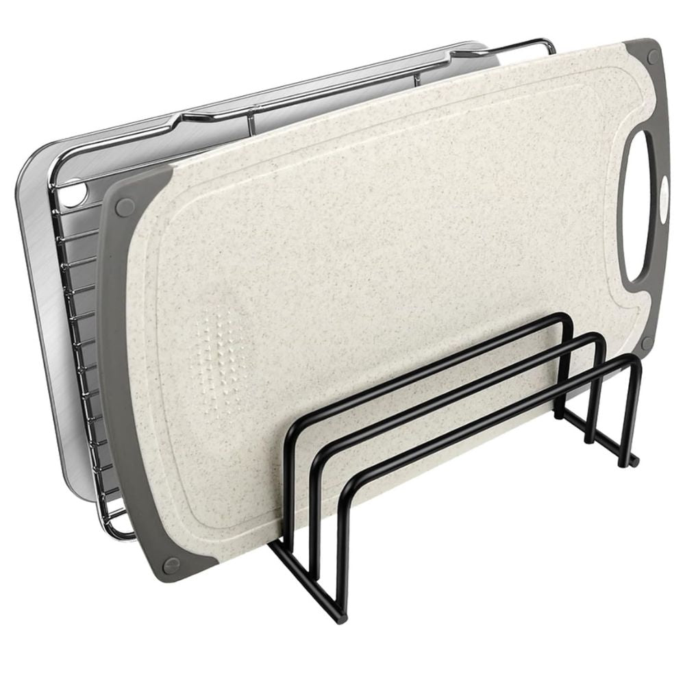Matte Black Steel Kitchen Organizer for Cutting Boards and Trays