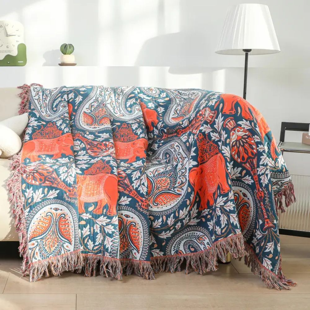 Lightweight Cotton Elephant Paisley Blanket