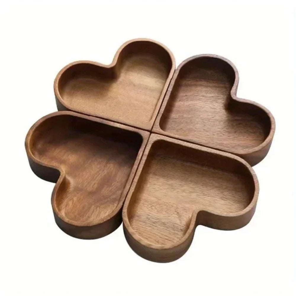 Heart-Shaped Solid Nut Wood Snack Trays - Set of 4