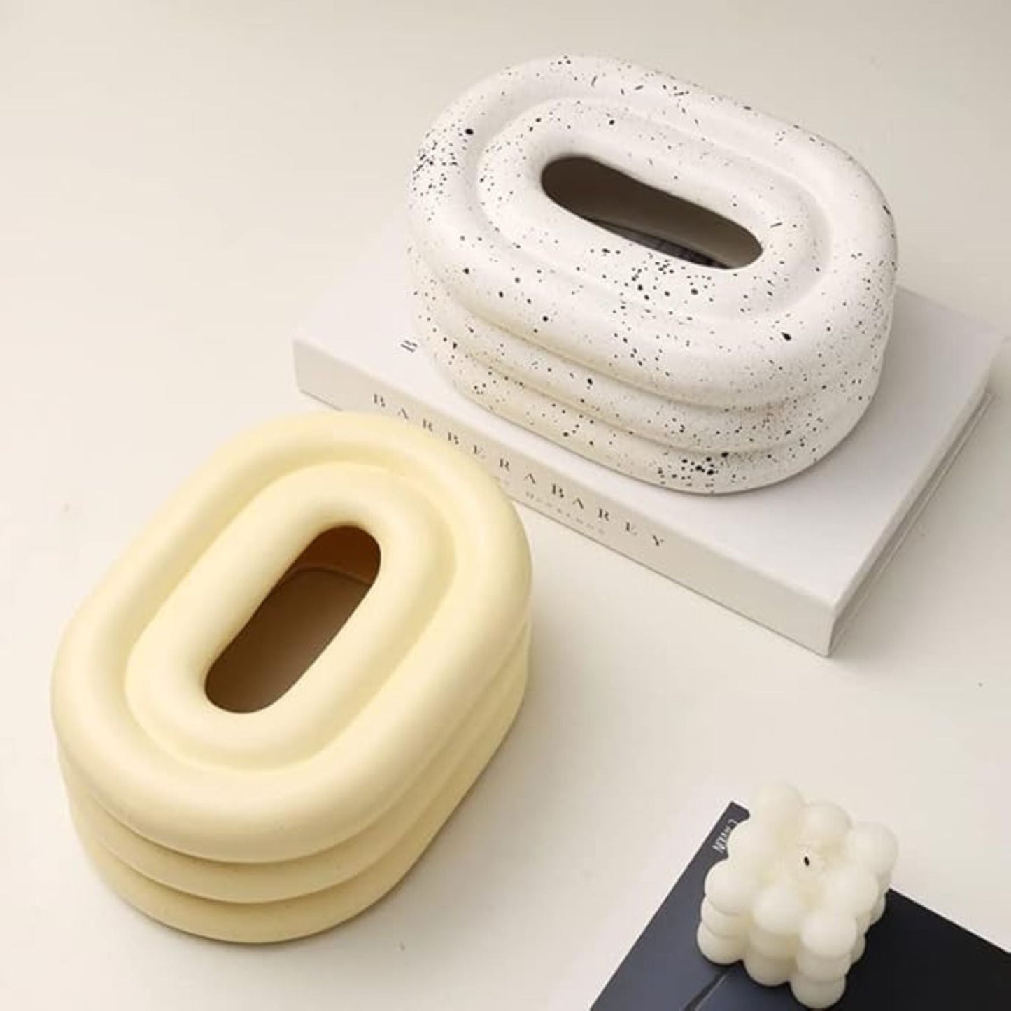 Lustre Ceramic Tissue Box with Wind Ring Design