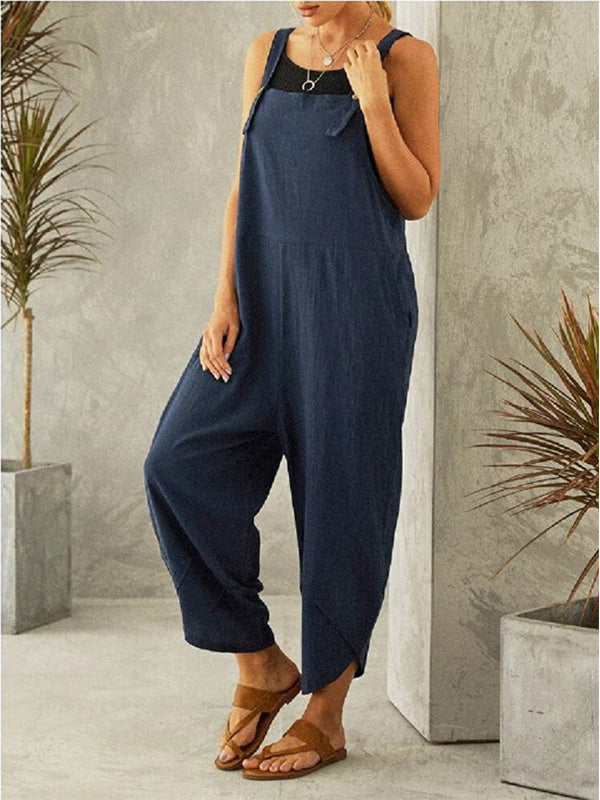 Sleeveless Buttoned Women's Casual Jumpsuit with Pockets