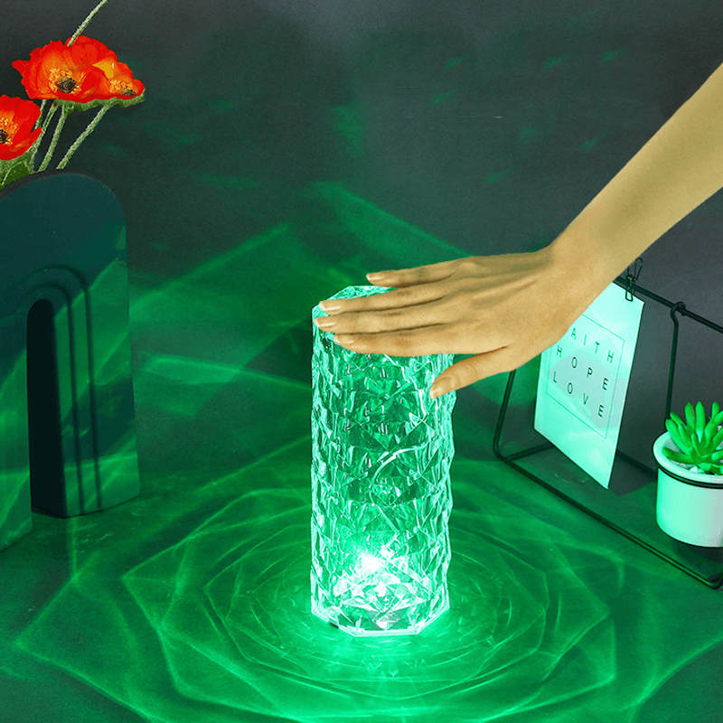 Crystal Touch Table Lamp with Rose-Shaped Silhouette