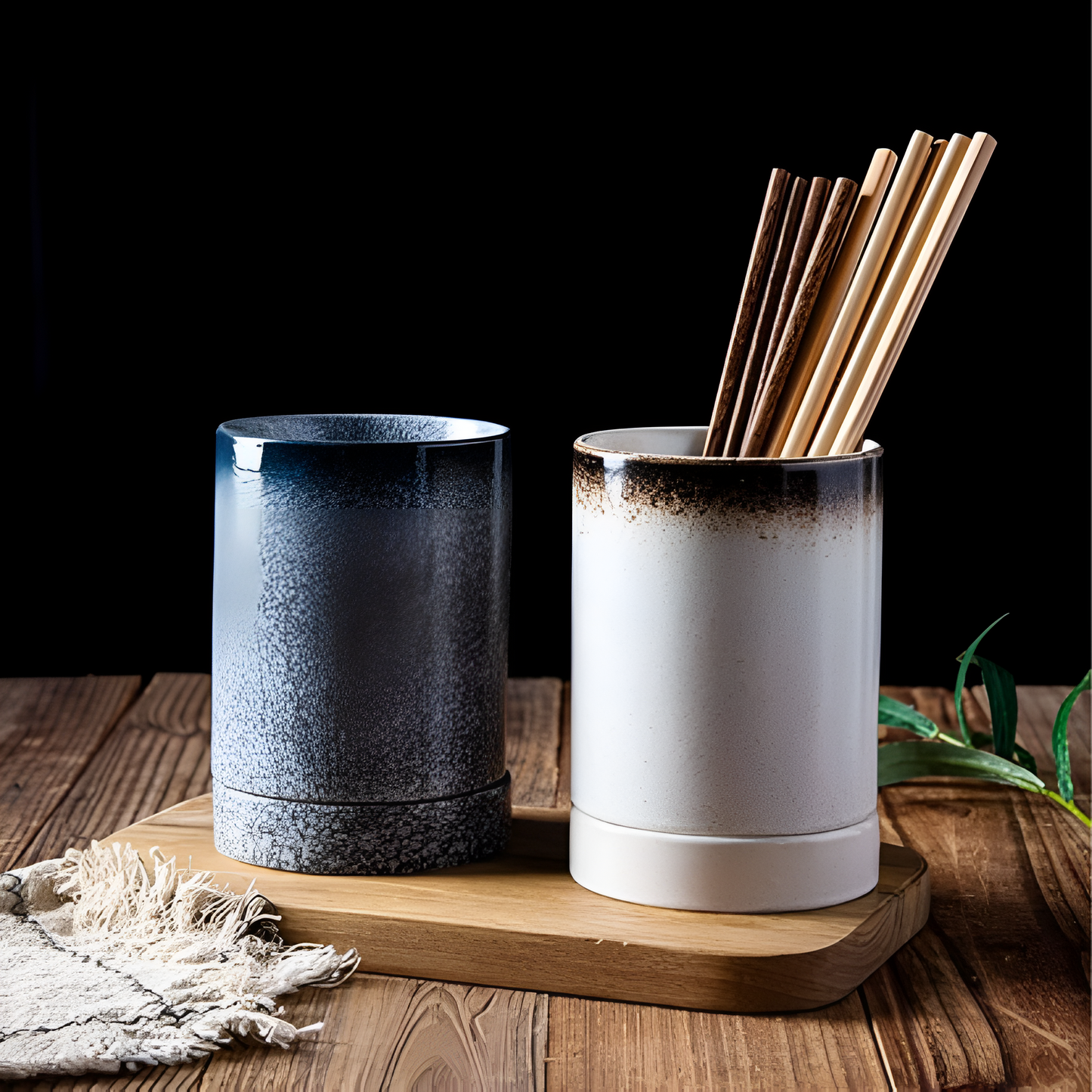 Ceramic Japanese Utensil Holder with Drainage Holes