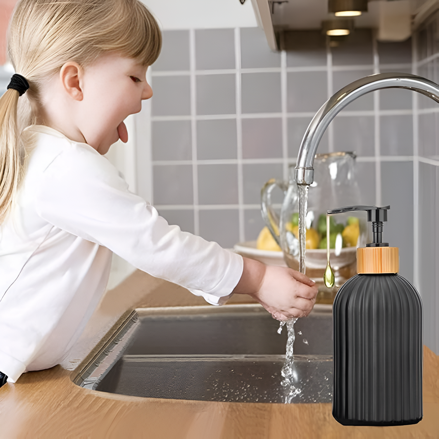 Minimalist Black Bamboo Pump Soap Dispenser