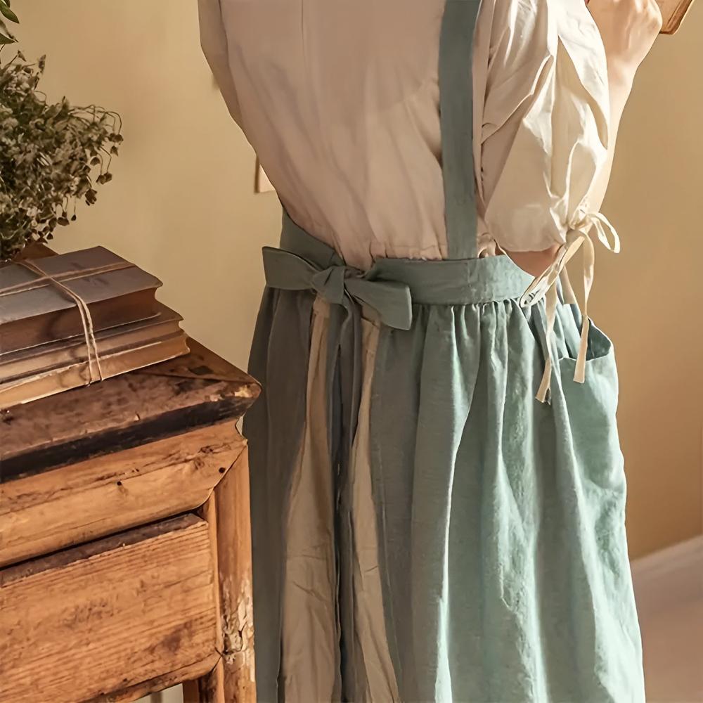 Rustic Ruffle Linen Apron with Front Pocket
