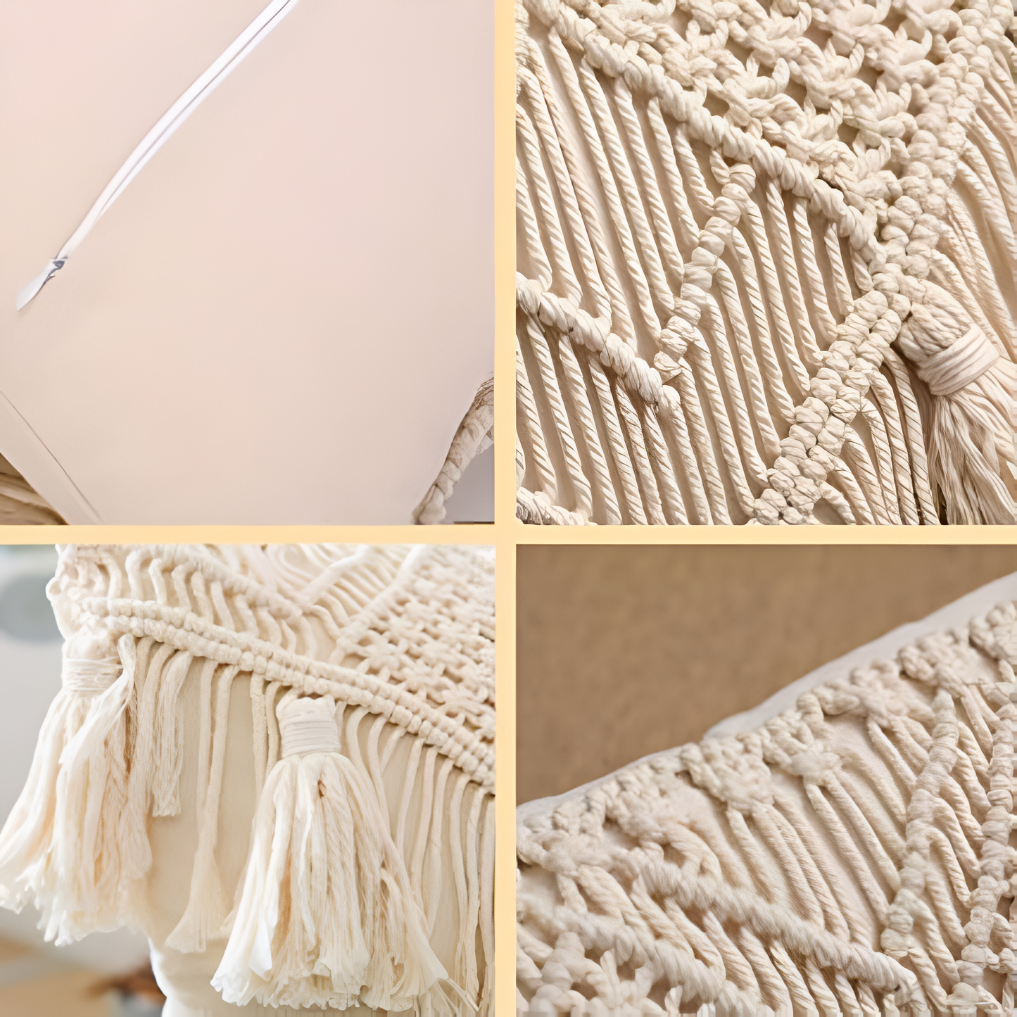 Vintage Macrame Burlap Cushion Cover with Tassels