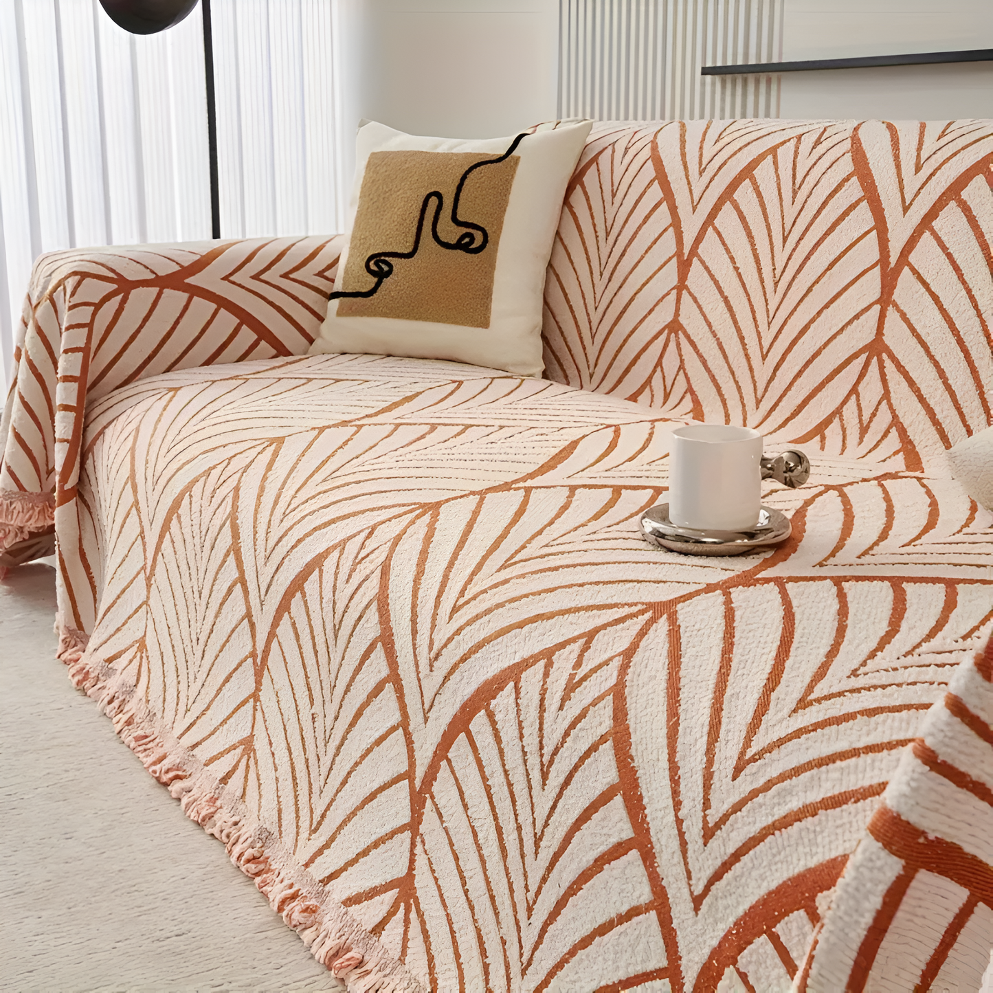 Modern Maple Leaf Microfiber Sofa Cover with Tassels