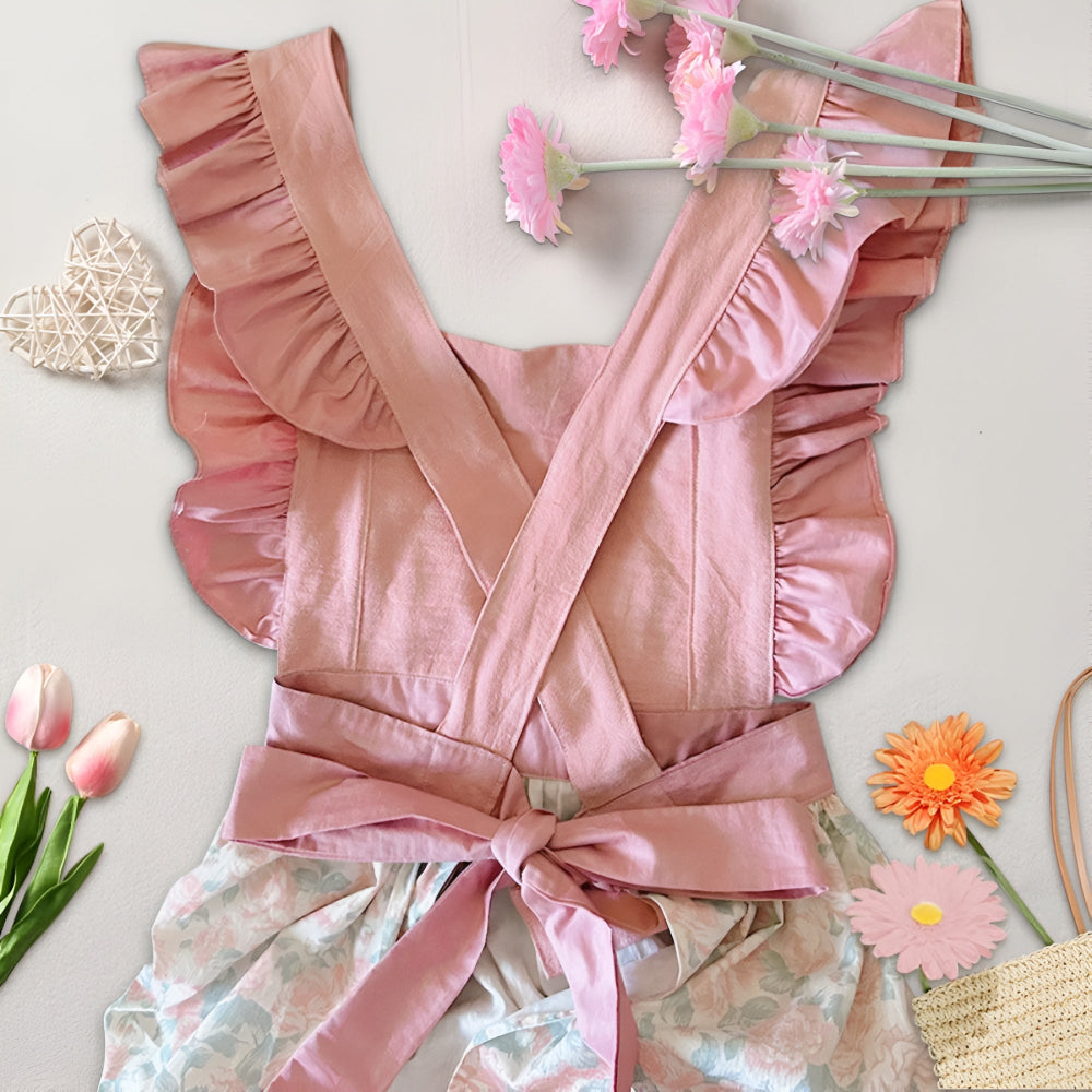 Pink Floral Lace Ruffled Apron