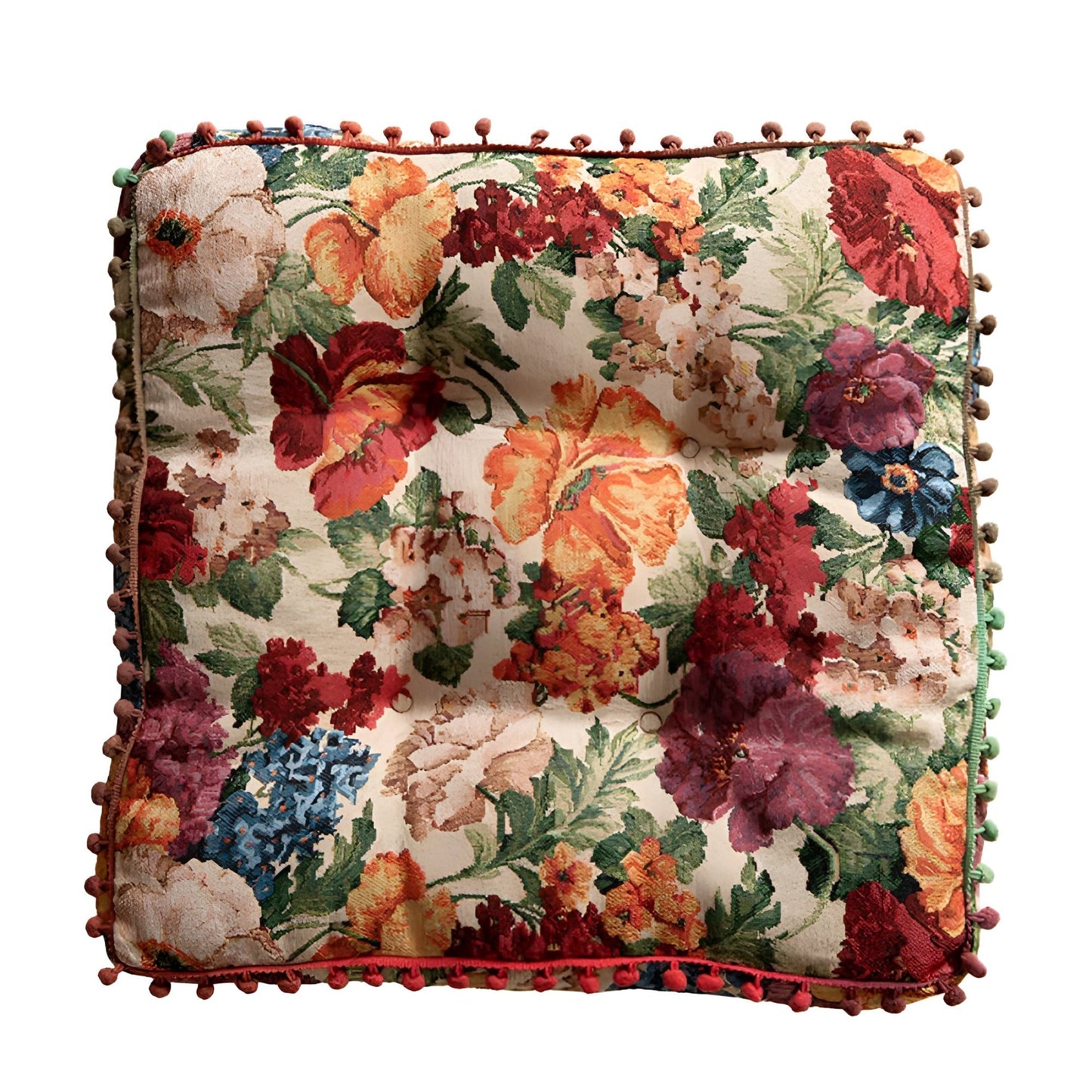 Retro Floral Bohemian Tassel Floor Cushion