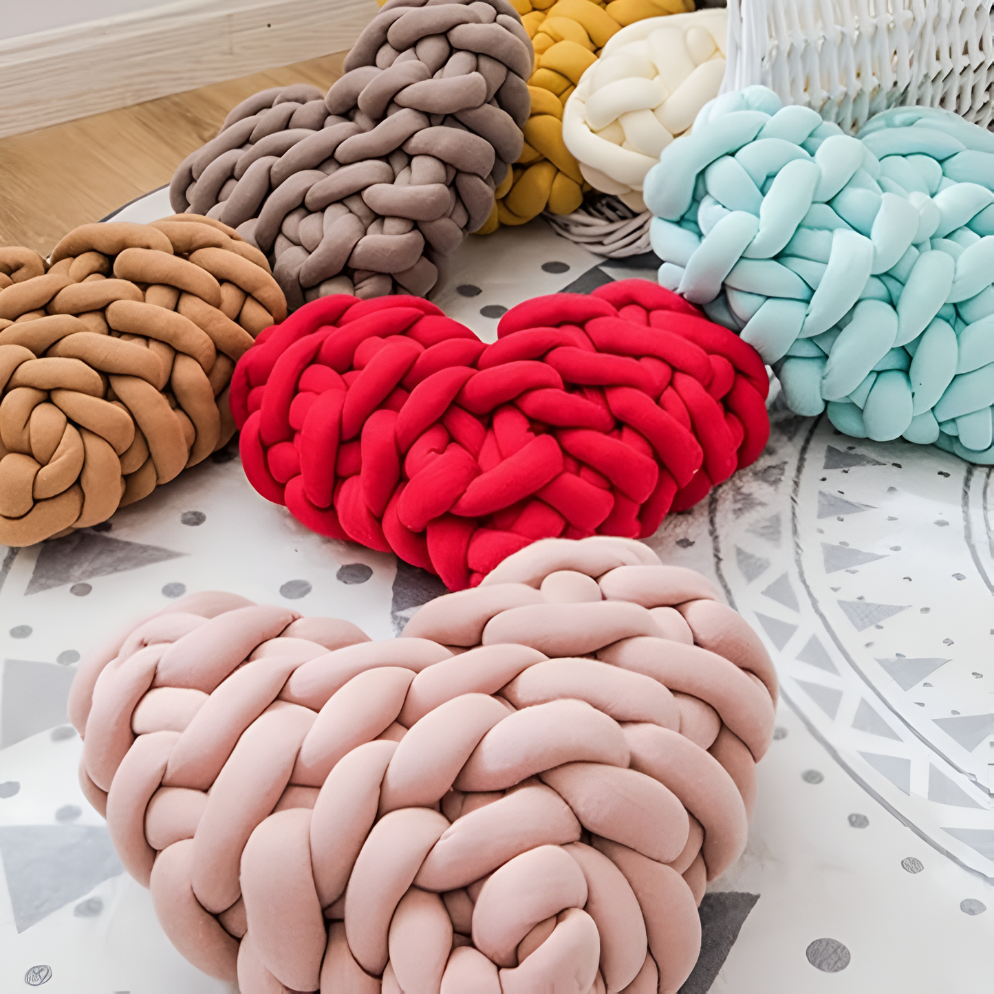 Plush Heart-Shaped Knotted Cushion