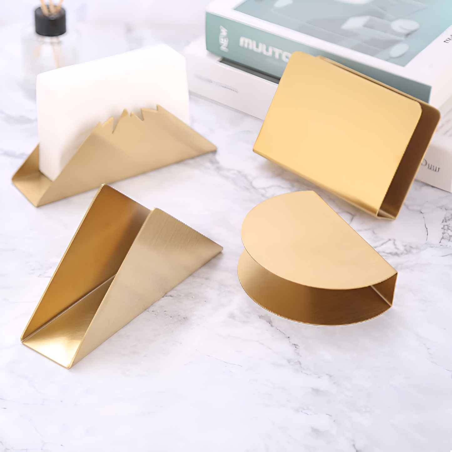 Gold Brass Metallic Napkin Holder with Stable Triangular Design