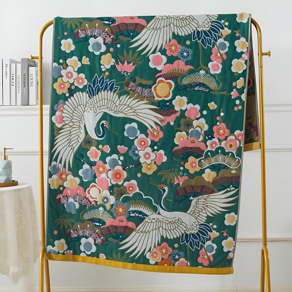 Lush Flower Cranes Cotton Bath Towel