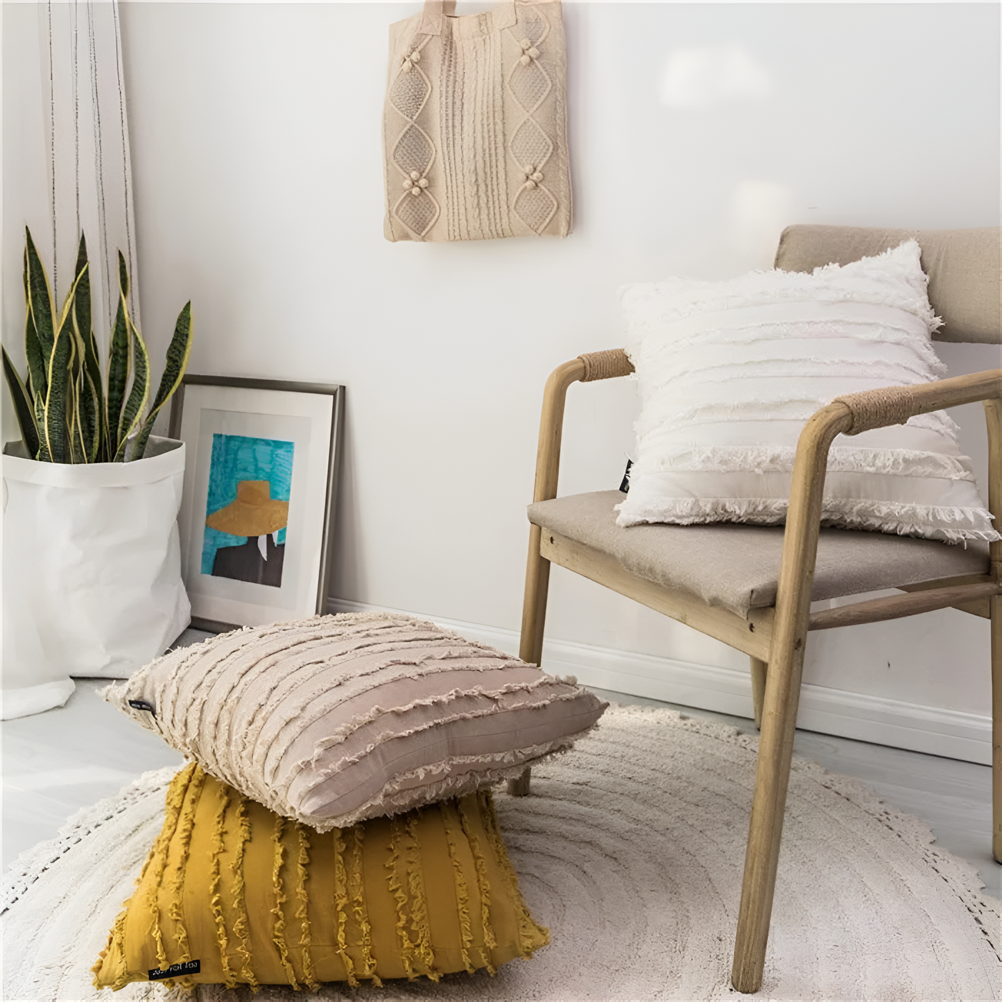 Bohemian Fringe Cushion Cover with Geometric Embroidery