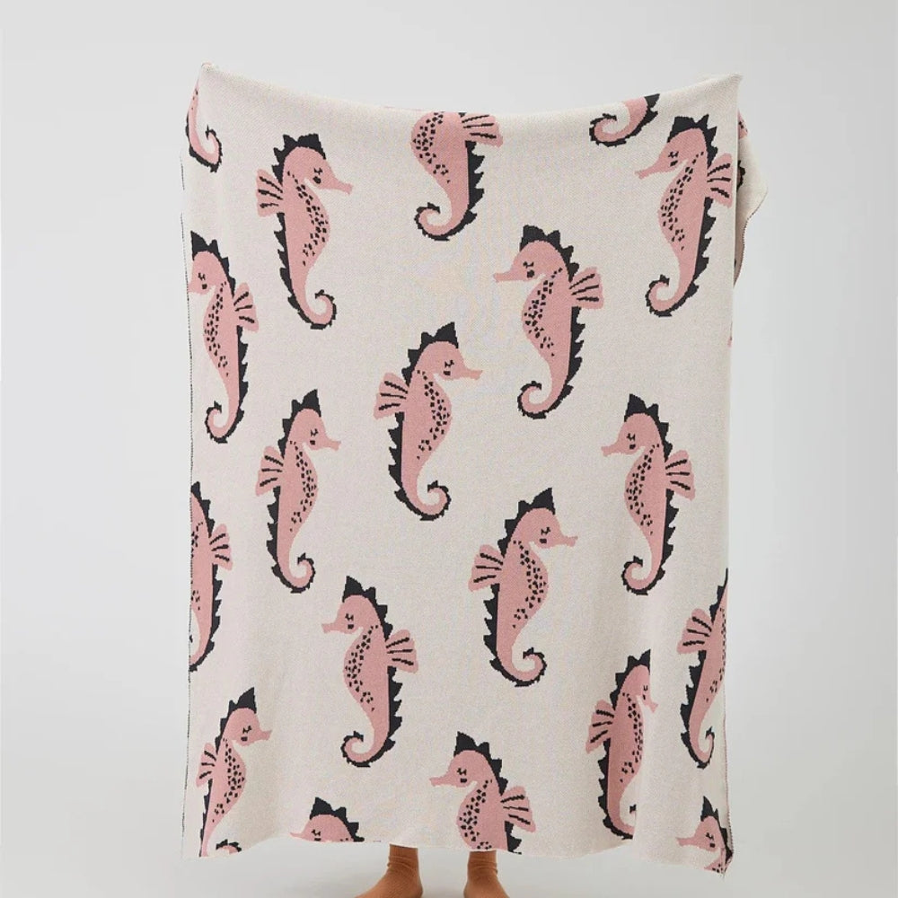 Coastal Seahorse Jacquard Knit Throw Blanket