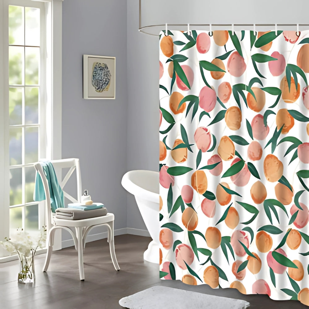 Fresh Peach Fruit Pattern Shower Curtain with Waterproof Fabric