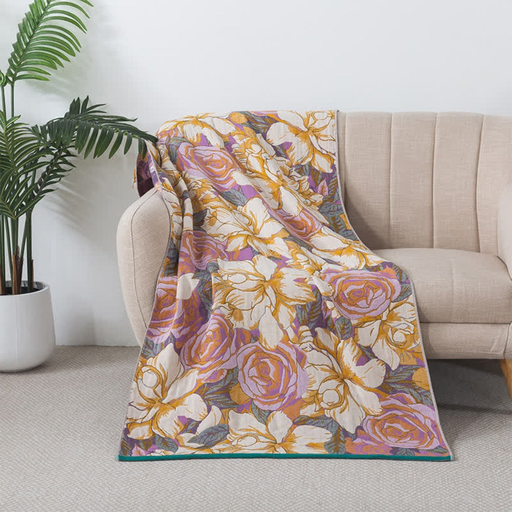 Vintage Rose Floral Cotton Bath Towel