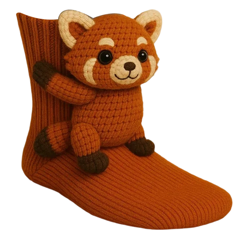 3D Knitted Animal Cuddle Socks in Double-Layer Cotton