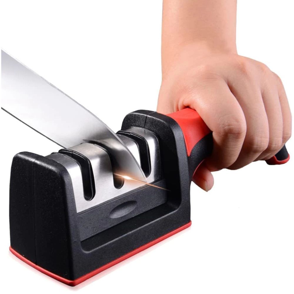 Ergonomic Comfort Grip Knife Sharpener with Tungsten Steel and Ceramic Slots