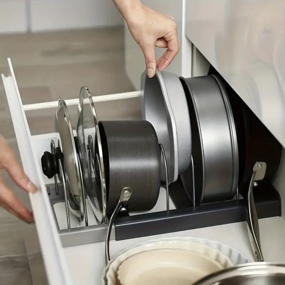 Expandable Adjustable Pot and Pan Organizer Rack